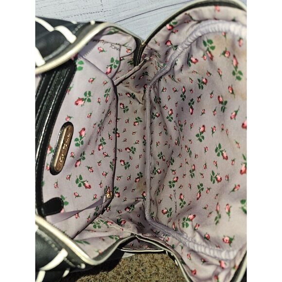 Bow Striped Faux Leather Backpack Black White Pink - Picture 6 of 12